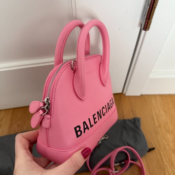 NWT Balenciaga Ville Handbag + Shoulder Bag In Violet Pink Inlaid Logo - Picture 8 of 16